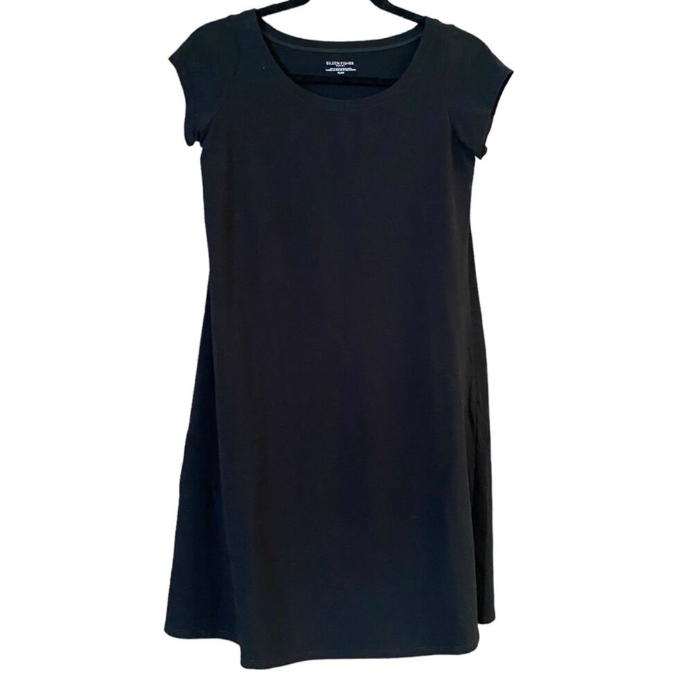 Eileen Fisher Short Sleeve Black Cotton Dress Petite Small